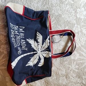 Navy and Red Palm Tree Tote Bag